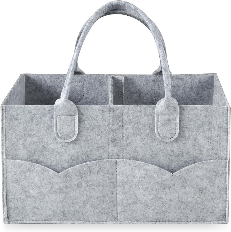 PandaEar Baby Diaper Caddy Organizer, Portable Diaper Holder Organizer Nursery Storage Basket for Wipes & baby stuff, Collapsible Baby Organizer with Divided Design (Grey) - Image 1